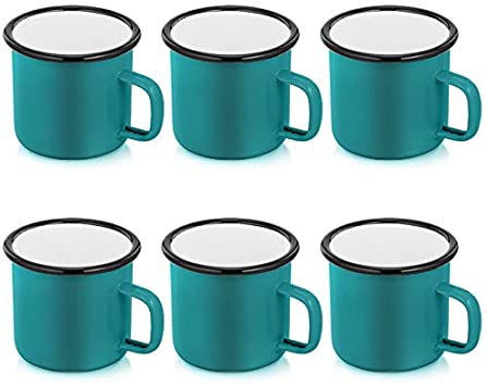 P&P CHEF Enamel Camping Coffee Mug Set of 6, Small Colored Mugs Cups for Family Gathering/Friend Party/Camping/Picnic/Fishing, Lightweight & Portable -12 Ounce (350ML)