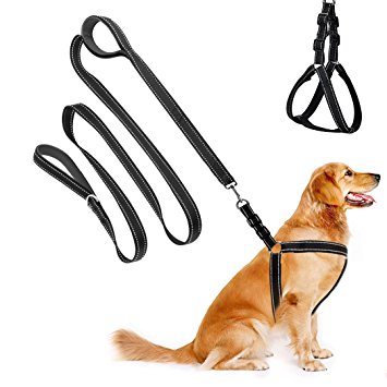 Cropal Dog Leash Harness with Traffic Handle, Reflective, Super Soft, Double Layer and Adjustable Heavy Duty Dog Harness Leash Collar for Medium and Large Dogs