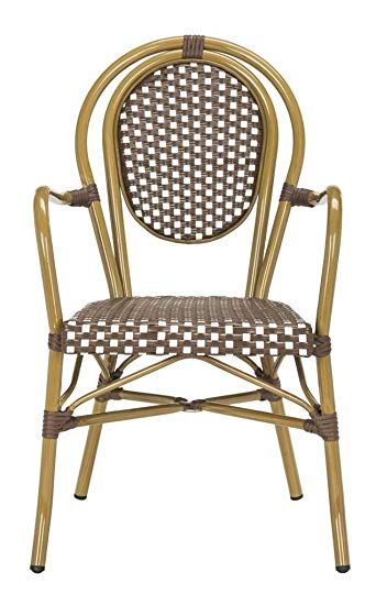 Safavieh PAT4014C-SET2 Outdoor Collection Rosen Brown and White French Bistro Stacking Arm Chair