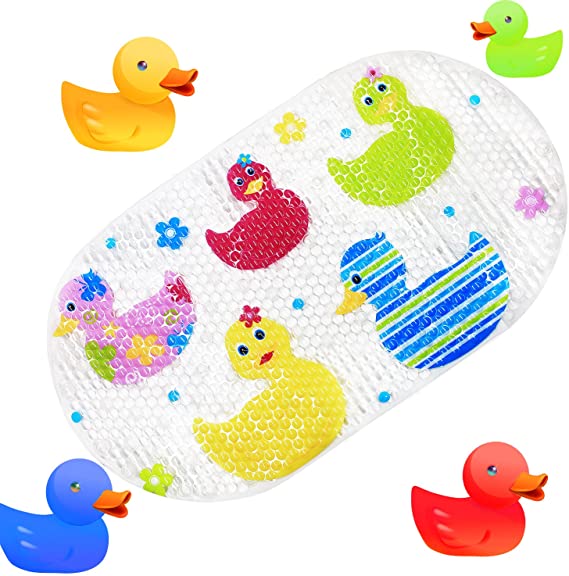 TOPSKY Non-slip Bath Mat, Kids Mat Shower Mat with Suction Cups Bright Cartoon Printed for Bathtub Children Mat, 39 x 69cm (Colorful Duck)