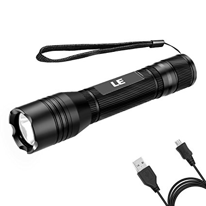 LE 700lm Rechargeable LED Tactical Flashlight Torch, High Brightness, Waterproof IPX8, 3-Mode, 10W, Diving Underwater Sport Outdoor Hiking Camping Sailing, 2000 mAh 18650 Battery USB Cable Included