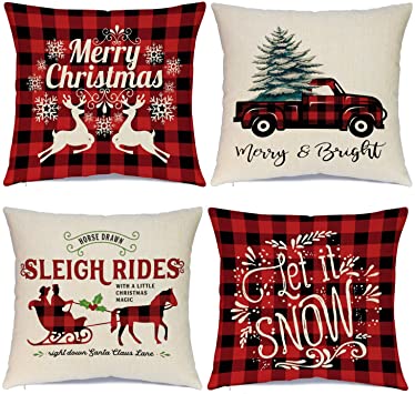 Hlonon Christmas Pillow Covers 18 x 18 Inches Set of 4 - Xmas Series Cushion Cover Case Pillow Custom Zippered Square Pillowcase (2 Christmas)