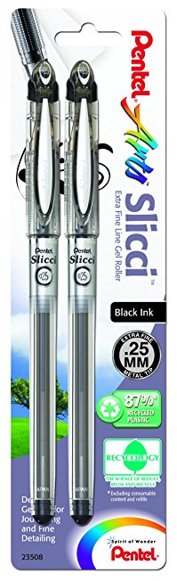 Pentel Arts Slicci Extra Fine Gel Pen, Black Ink 2-Pack (BG202BP2A)