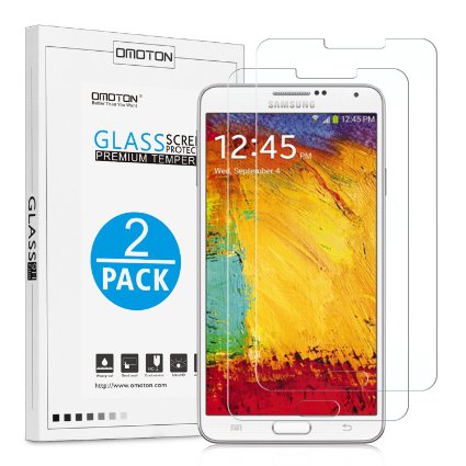 OMOTON Galaxy Note 3 Screen Protector [2 pack] - Tempered Glass Screen Protector for Samsung Galaxy Note 3 with [9H Hardness] [Crystal Clear] [Scratch Resist] [No-Bubble], Lifetime Warranty