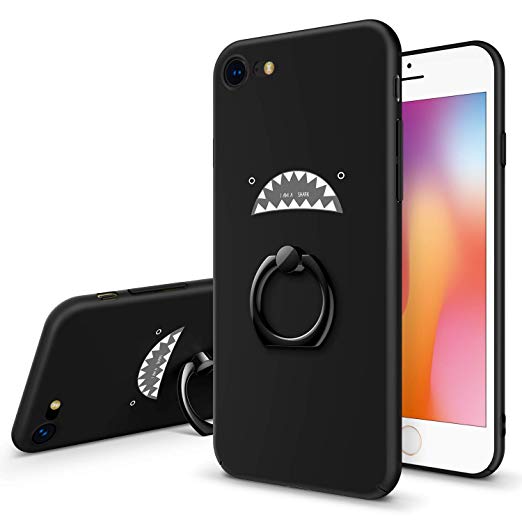 iPhone 7 Case, iPhone 8 Case, GVIEWIN Lovely Shark Slim Fit Shell Hard Plastic Full Protective Scratch-Resistant Cover Case for Apple iPhone 7 / iPhone 8 with Ring Stand [4.7 inch] - Black