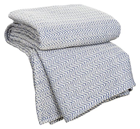 Lavish Home Chevron 100Percent Egyptian Cotton Blanket - Twin - Blue