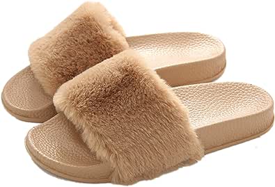 Women's Soft Faux Fur Flat Slide Sandals Comfortable Slipper