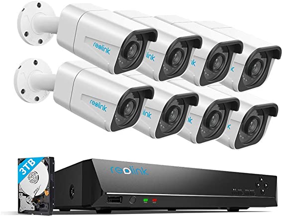 Reolink 4K 16CH PoE Security-Camera-System, 8pcs 8MP PoE IP Security Cameras Outdoor, 16-Channel NVR 8MP with 3TB HDD, 24/7 Video Surveillance and Recording for Home and Business, RLK16-800B8