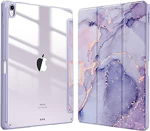 Fintie Hybrid Slim Case for iPad Air 13-inch (M2) 2024, [Built-in Pencil Holder] Shockproof Cover with Clear Transparent Back Shell, lilac marble