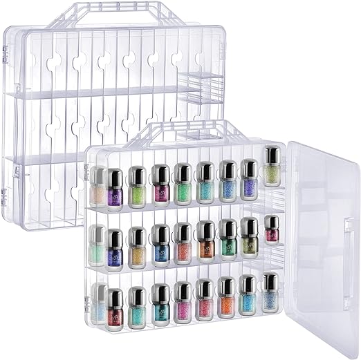 Foraineam 2 Pieces Double Side Universal Clear Nail Polish Organizer Box Nail Tools Holder Case for 48 Bottles with 8 Adjustable Dividers