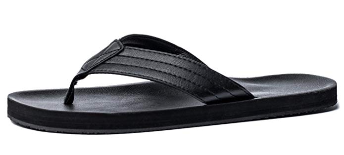 VIIHAHN Men's Flip Flops Leather Sandals Arch Support Summer Beach Slippers