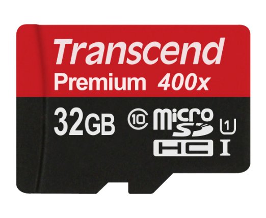 Transcend 32GB MicroSDHC Class 10 UHS-1 Memory Card with Adapter Up to 60MB/s (TS32GUSDU1PE)