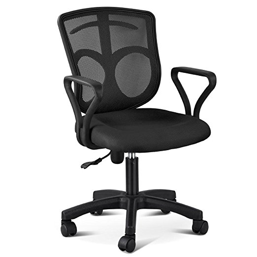 Yaheetech Adjustable Mid-Back Swivel Office Desk Chair (Black, Style 2)