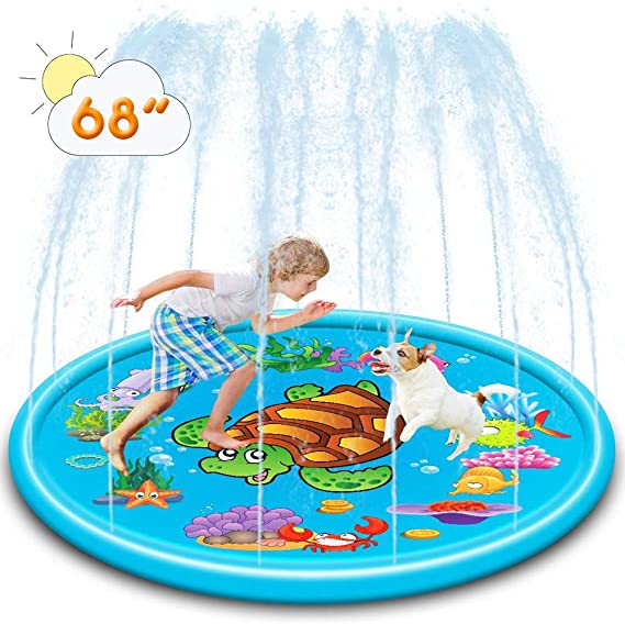 Zixar 68'' Sprinkler Pad for Kids & Dogs, Splash Mat with Wading Pool for Toddlers Outdoor Inflatable Water Play Toys, Best Summer Fun Backyard Gift for Children