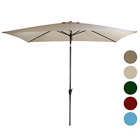 Tourke 10 x 6.5ft Rectangular Patio Umbrella Outdoor Garden Umbrella with Crank and Tilt , 6 Steel Ribs (Beige)