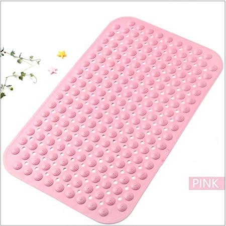 LifeKrafts Anti-Skid Bath Mat with Suction Cup for Fall Resistance, 90x58cm (Pink Color)