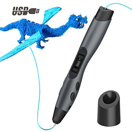 3D Printing Pen, QPAU Intelligent 3D Printer Pen 3D Doodle Pen with Safety Holder and 2 Free 1.75 mm Filament Refills