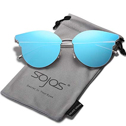 SOJOS Fashion Cateye Sunglasses for Women Oversized Flat Mirrored Lens SJ1055