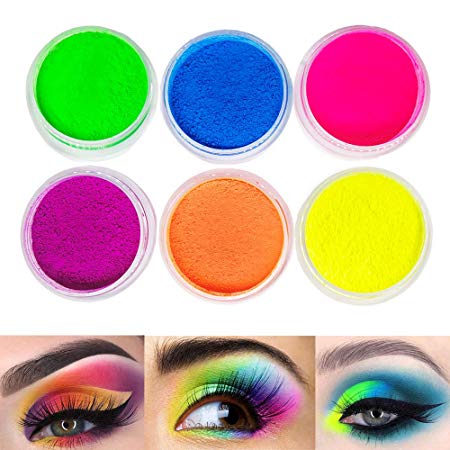 Neon Pigment Eyeshadow Powder,FindinBeauty 6 Mixed Bright True Colors Eye Shadow Pigments Fluorescent Matte Mica Dye Colorant Neon Makeup Set (6NE)