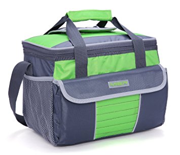 MIER Large Soft Cooler Bag Insulated Lunch Box Bag Picnic Cooler Tote with Dispensing Lid, Multiple Pockets(grey and green)