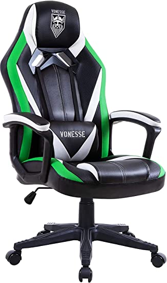 Massage Gaming Chair, Racing Style Computer Chair, Carbon Fibre Modern Home Office Chair, Swivel Gaming Desk Chair, High Back Office Armchair for Computer, E-Sports Gamer Chair Big and Tall (Green)