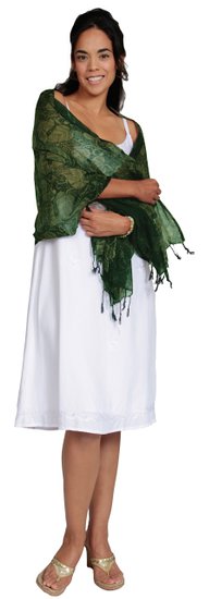 1 World Sarongs Womens Dark Green Leaf Motif Gauze Scarf