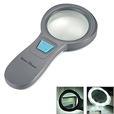 Magnifier 10 LED Light, Retro Shaw 4X Handheld Reading Magnifying Glass Lens Gray and White