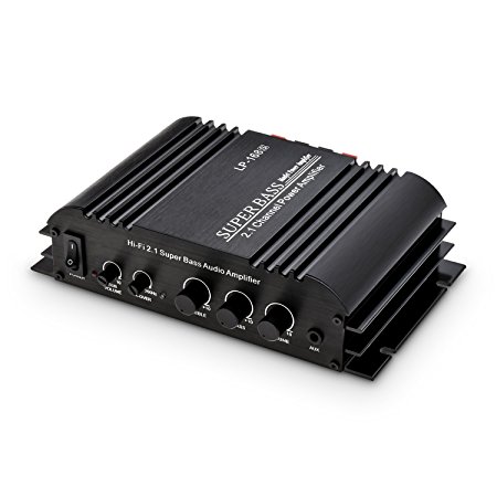 ONEU Audio Amplifier, Separated Subwoofer Volume Controlled Stereo Amplifier 2 x 45-Watt and 1x68W Sub Output, Super Bass 2.1 Channel Audio Power Amplifier with Power Supply