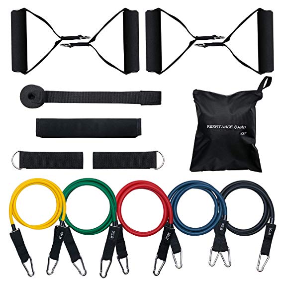 TOPELEK 150 LBS Resistance Bands set, Resistance Bands with Handles, 5 Stackable Exercise Bands with Door Anchor, Ankle Straps, Guide Book, Heavy Resistance Tube Bands for Men, Women-2019 Version