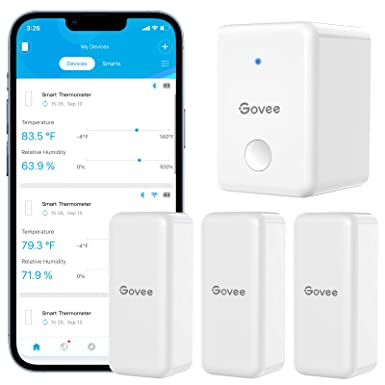 Govee WiFi Digital Hygrometer Thermometer 3 Pack, Indoor Outdoor Smart Gateway RoomTemperature Humidity Sensor, Wireless Temp Gauge with App Alert, for Home, Greenhouse(not Support 5G WiFi)