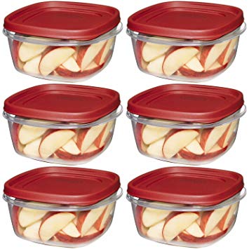 Rubbermaid 714270018701 Easy Find Lid Square 5-Cup Food Storage, Pack of 6 Containers, Red