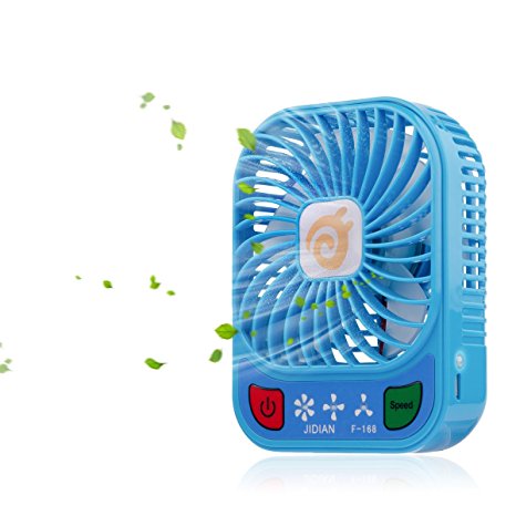 D-FantiX 4-inch Portable Fan 3 Speeds Mini USB Fan Rechargeable Desktop Fan Handheld Fan Battery Operated with LED Light (Blue)