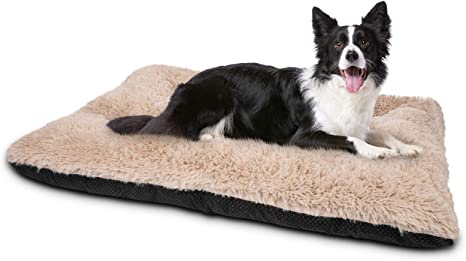 JOEJOY Large Dog Bed Crate Pad, Ultra Soft Calming Dog Crate Bed Washable Anti-Slip Kennel Crate Mat for Extra Large Medium Small Dogs, Dog Mats for Sleeping and Anti Anxiety, Beige