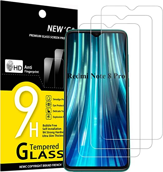 NEW'C 3 Piezas, Protector Pantalla para Xiaomi Redmi Note 8 Pro, Redmi 9 Cristal templado Antiarañazos, Antihuellas, Sin Burbujas, Dureza 9H, 0.33 mm Ultra Transparente, Ultra Resistente