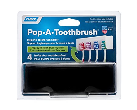 Camco Pop-A-Toothbrush, Hygienic Toothbrush Holder, Holds 4 toothbrushes, Black (57207)