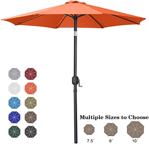 ABCCANOPY 7.5' Patio Umbrella Table Market Umbrella with Push Button Tilt for Garden, Deck, Backyard and Pool,Orange