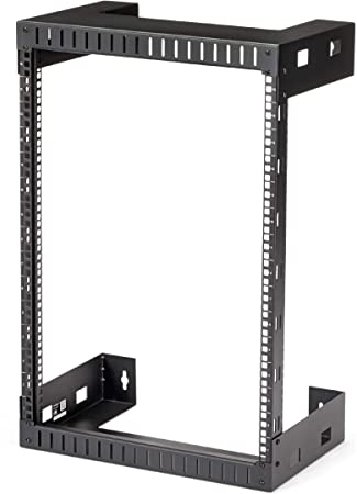 StarTech.com 15U 19" Wall Mount Network Rack - 12" Deep 2 Post Open Frame Server Room Rack for Data/AV/IT/ Communication/Computer Equipment/Patch Panel w/Cage Nuts & Screws 200lb Capacity (RK15WALLO)