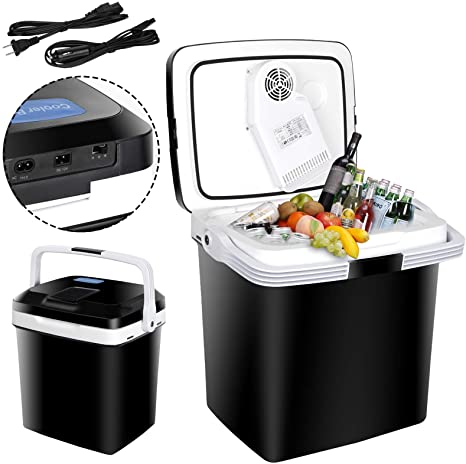 ZENY Mini Fridge Electric Cooler and Warmer for Car- 12V DC Electric Cooler Car Refrigerator with Automatic Locking Handle, 28 Quart Portable Car Fridge for Travel and Camping