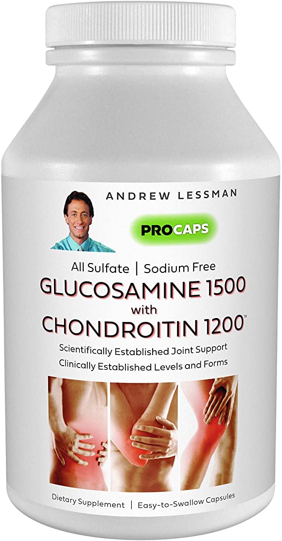 Andrew Lessman Glucosamine 1500 Chondroitin 1200-150 Capsules – 100% Sulfate Form, Research Established Ingredients and Levels for Support of Healthy Joint Tissue. Small Easy to Swallow Capsules