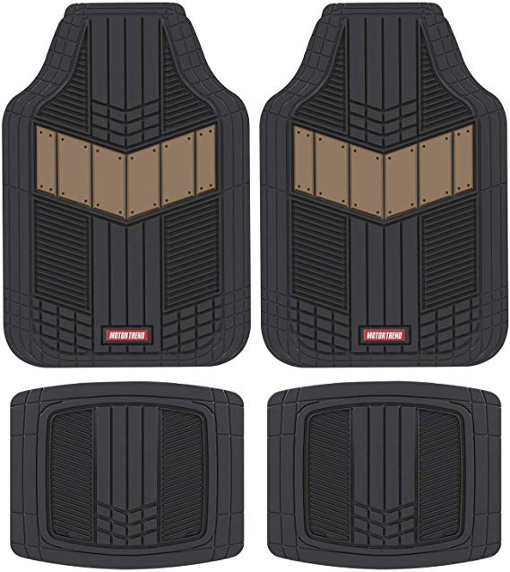 Motor Trend MTX101 Beige DualFlex Two-Tone Rubber Car Floor Mats for Automotive SUV Van Truck Liners - Channel Drainer All Weather Protection