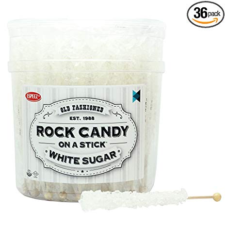 Extra Large Rock Candy Sticks (22g): 36 White Crystal Rock Candy Sticks - Original - Individually Wrapped for Party Favors, Candy Buffet, Showers, Receptions, Old Fashioned Bulk Candy on a Stick
