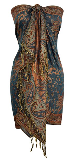 Peach Couture Elegant Double Layer Reversible Paisley Pashmina Shawl Wrap Scarf