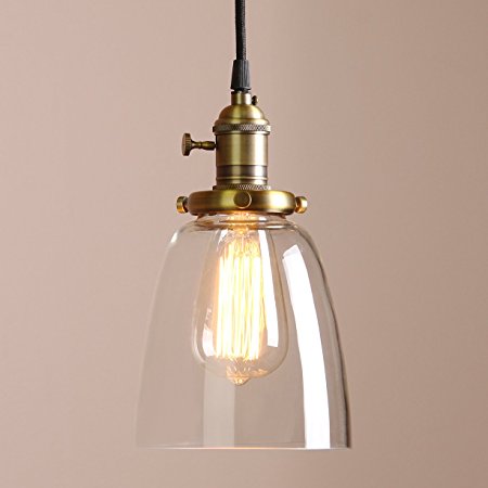 Permo Vintage Edison 1-light Pendant Mini Cone Clear Glass Ceiling Hanging Lamp Fixture (Antique Brass)