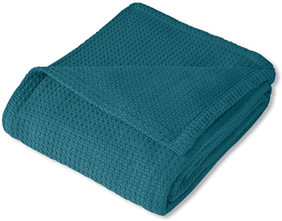 Sweet Home Collection 100% Fine Cotton Blanket Luxurious Basket Weave Stylish Design Soft and Comfortable All Season Warmth, King, Teal