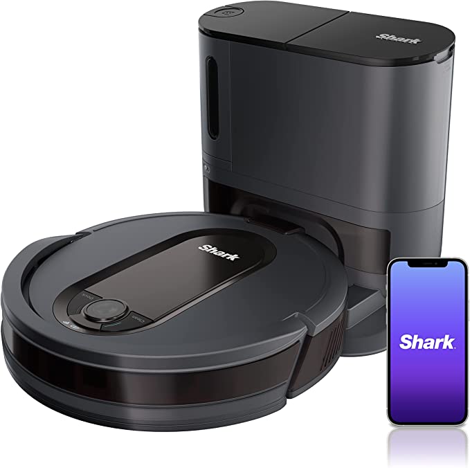 Shark RV912S EZ Robot Vacuum with Self-Empty Base, Bagless, Row-by-Row Cleaning, Perfect for Pet Hair, Compatible with Alexa, Wi-Fi, Dark Gray