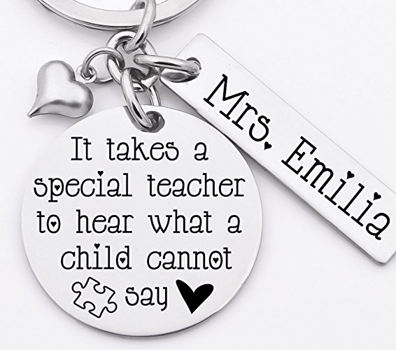Autism awareness key chain, stainless steel key chain, personalized, It takes a special teacher to hear what a child cannot say