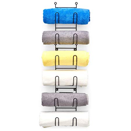 EZOWare Wall Mounted Towel and Wine Bottle Rack, 6 Level Multipurpose Shelves for Towels Wine Wash Clothes Storage Organizer Holder Display