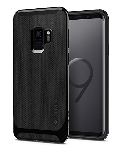 Spigen Neo Hybrid Galaxy S9 Case with Flexible Herringbone Pattern Protection and Reinforced Hard Bumper Frame for Samsung Galaxy S9 (2018) - Shiny Black