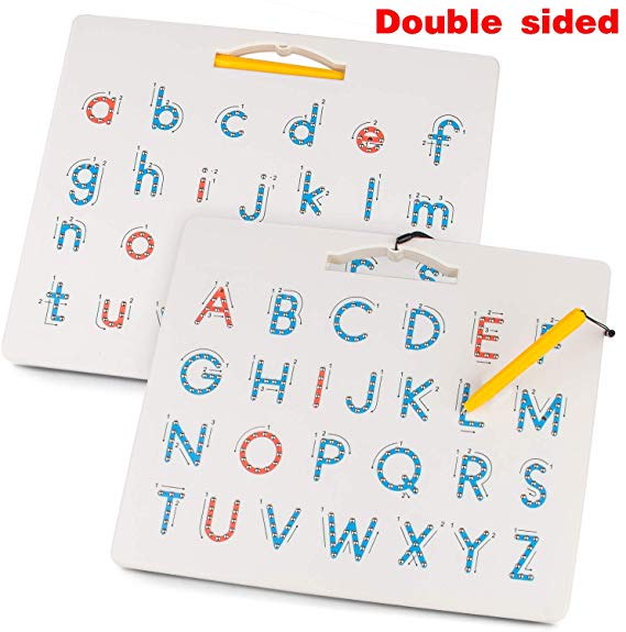 Gamenote Double Sided Magnetic Letter Board - 2 in 1 Alphabet Magnets Tracing Board for Toddlers ABC Letters Uppercase & Lowercase Practicing