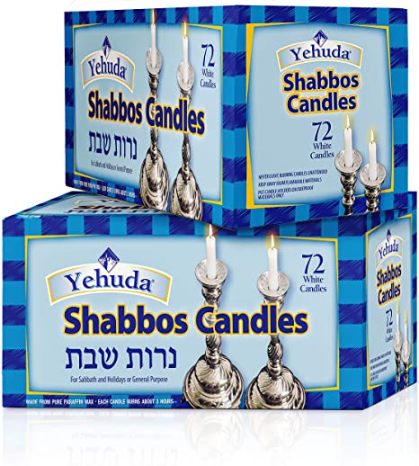 Yehuda 3 Hour White Shabbos Candles, 72 ct (2 Pack) Traditional Shabbat Candles